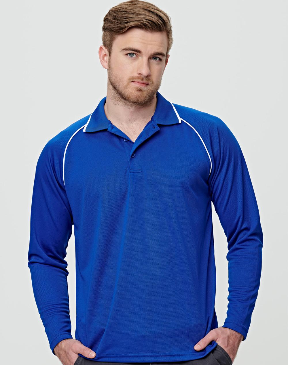 Winning Spirit Men's CoolDry® Raglan Long Sleeve Contrast Polo-(PS43)