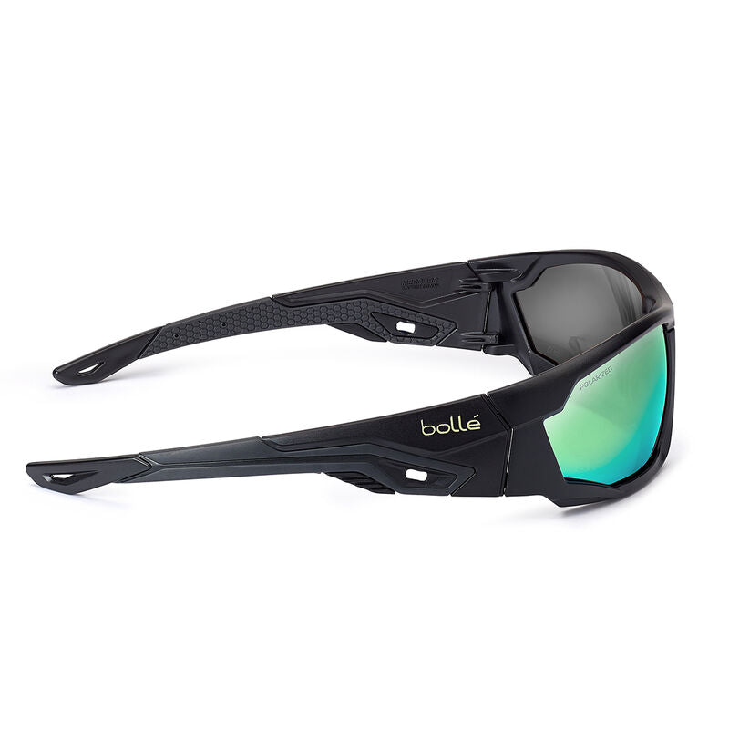Bolle Safety Mercuro Grey / Black Temples Emerald Flash (Green Flash) Polarised Lens - Soft Drawstring Pouch -(PSSMERCP10)