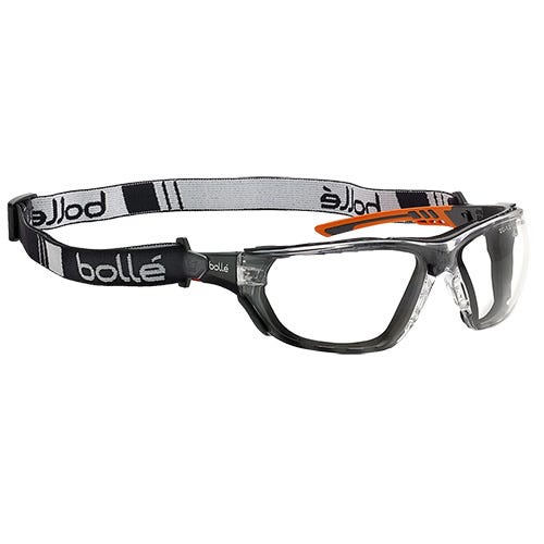 Bolle Safety NESS+ SEAL Orange / Black Temples Platinum AS/AF Clear Lens - Assembled With Gakset / Foam + Strap (PSSNESF028)