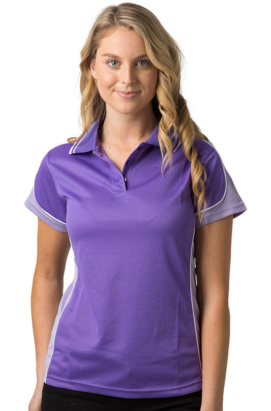 Be Seen-Be Seen Ladies Polo Shirt With Striped Collar 2nd( 7 Color )-Purple-Lavender-White / 8-Uniform Wholesalers - 1