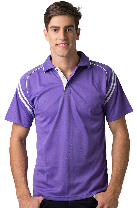 Be Seen-Be Seen Men's Sleeve Polo Shirt With Striped Collar 2nd( 8 Color )-Purple-White / S-Uniform Wholesalers - 5