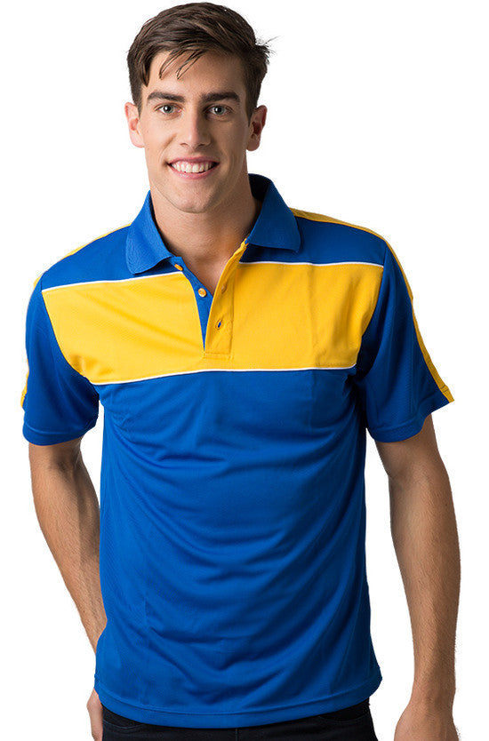 Be Seen-Be Seen Men's Polo With Contrast Shoulder-Royal-Light Gold-White / XS-Uniform Wholesalers - 9