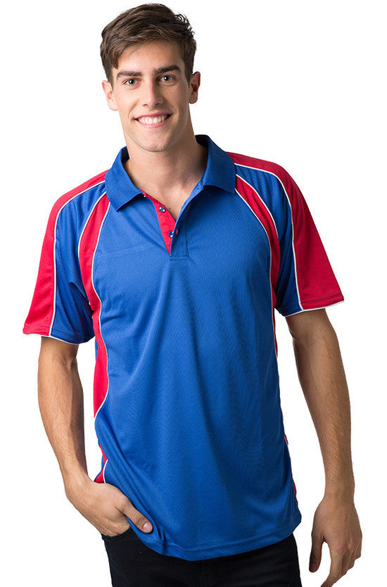 royal blue and red polo shirt