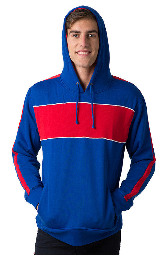 Blue red deals and white hoodie
