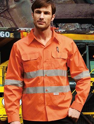 Bocini Hi-Vis Cotton Drill Shirt Wtih Reflective Tape "X" Pattern (SS1233)
