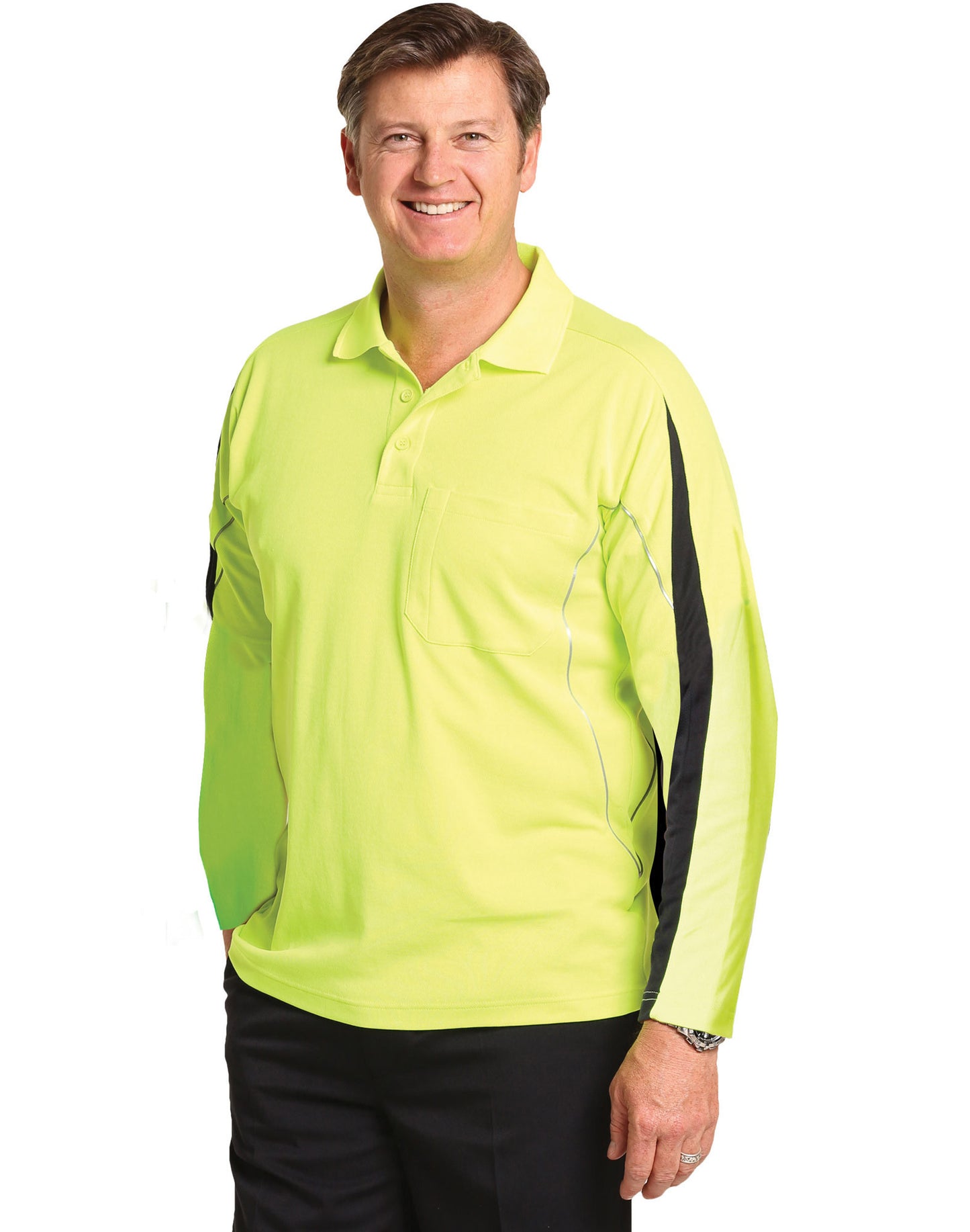 Winning Spirit Mens' Hi-Vis Legend Long Sleeve Polo With Reflective Piping (SW33A)