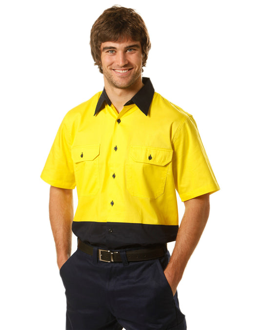 Winning Spirit Hi-Vis Two Tone Cool-Breeze Short Sleeve Cotton Work Shirt-(SW57)