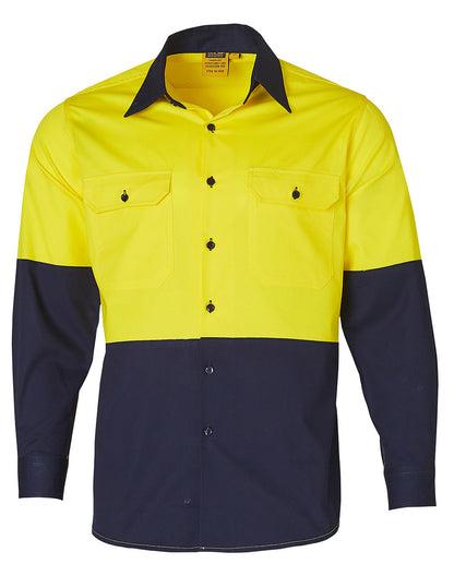 Winning Spirit Hi-Vis Two Tone Cool-Breeze Long Sleeve Cotton Work Shirt-(SW58)