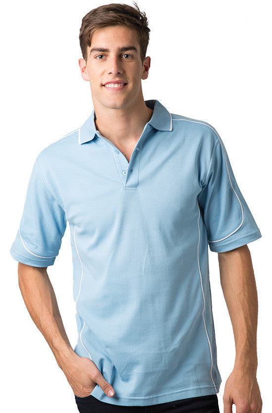 Be Seen-Be Seen Men's Polo Shirt With Contrast Piping-Sky-White / XS-Uniform Wholesalers - 11