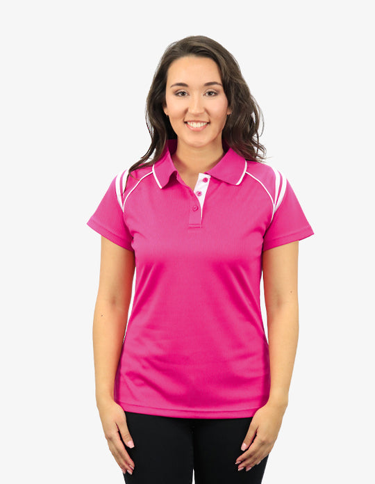 Be Seen Ladies Sleeve Polo Shirt With Striped Collar 1st Color (The Cobra)