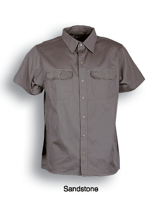 Bocini Cotton Drill Work Shirt-Short Sleeves-(WS0679)