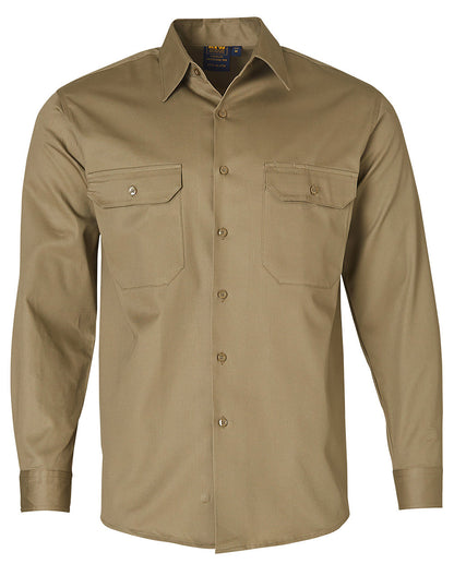 Winning Spirit Cotton Drill Long Sleeve Work Shirt-(WT04)