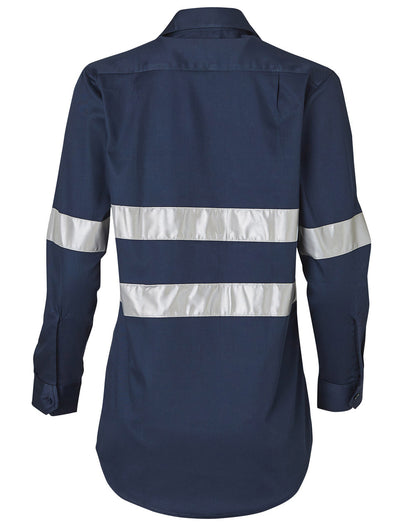 Winning Spirit Womens Cotton Drill Work Shirt With 3m Tapes-(WT08HV)