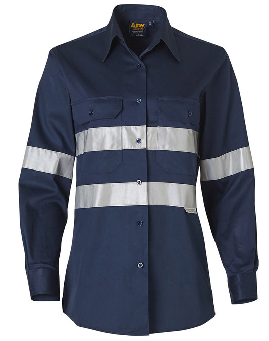 Winning Spirit Womens Cotton Drill Work Shirt With 3m Tapes-(WT08HV)