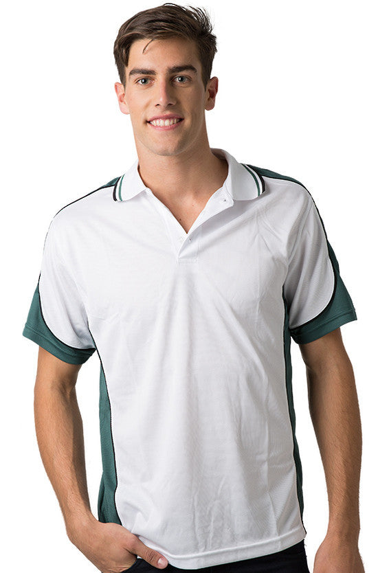 Be Seen-Be Seen Men's Polo Shirt With Striped Collar 7th( 12 Color All White )-White-Bottle-Black / XS-Uniform Wholesalers - 1