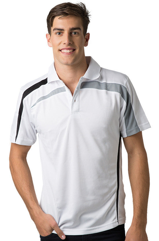 Be Seen-Be Seen Adults Polo Shirt With Contrast Side And Shoulder Panel-White-Grey-Black / S-Uniform Wholesalers - 12