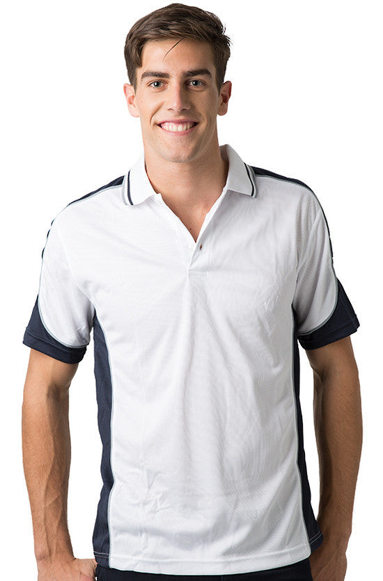 Be Seen-Be Seen Men's Polo Shirt With Striped Collar 7th( 12 Color All White )-White-Navy-Grey / XS-Uniform Wholesalers - 7
