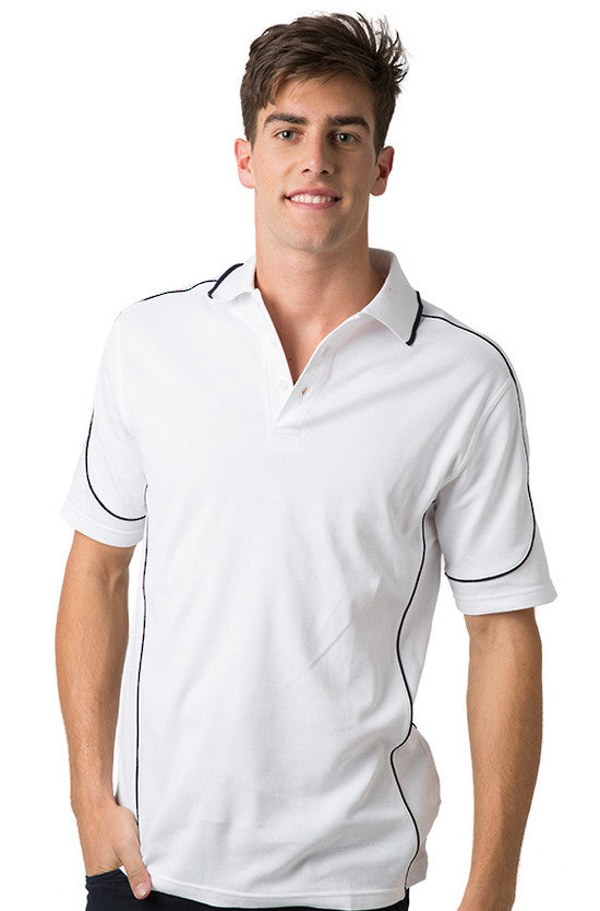 Be Seen-Be Seen Men's Polo Shirt With Contrast Piping-White-Navy / XS-Uniform Wholesalers - 12