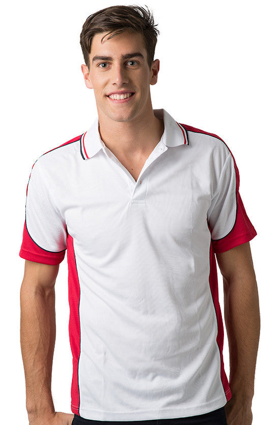Be Seen-Be Seen Men's Polo Shirt With Striped Collar 7th( 12 Color All White )-White-Red-Navy / XS-Uniform Wholesalers - 10