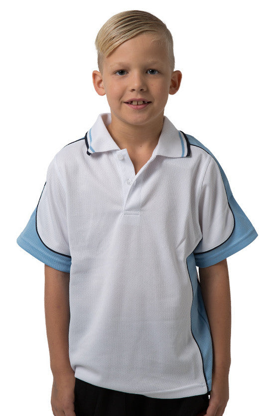 Be Seen-Be Seen Kids Polo Shirt With Striped Collar 5th( 12 White Color )-White-Sky-Navy / 6-Uniform Wholesalers - 12