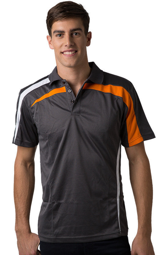 Be Seen-Be Seen Adults Polo Shirt With Contrast Side And Shoulder Panel-Charcoal-White-Orange / S-Uniform Wholesalers - 5