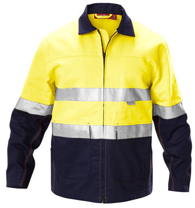 Hard Yakka-Hard Yakka  Hi-visibility Two Tone Cotton Drill Work Jacket With 3m Tape-Yellow/Navy / 3XL-Uniform Wholesalers - 2