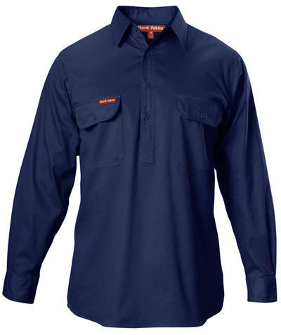 Hard Yakka-Hard Yakka Cotton Drill Closed Front Shirt Long Sleeve-Navy / S-Uniform Wholesalers - 4