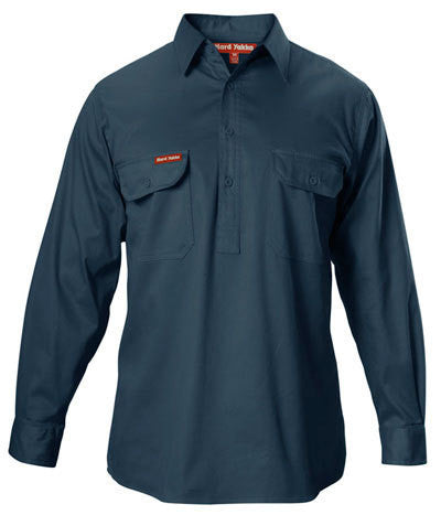 Hard Yakka-Hard Yakka Cotton Drill Closed Front Shirt Long Sleeve-Green / S-Uniform Wholesalers - 2