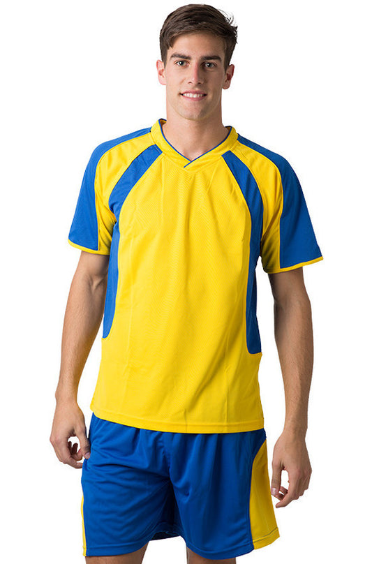 Be Seen-Be Seen Mens V-neck T-shirt With Contrast-Yellow-Royal / XS-Uniform Wholesalers - 8