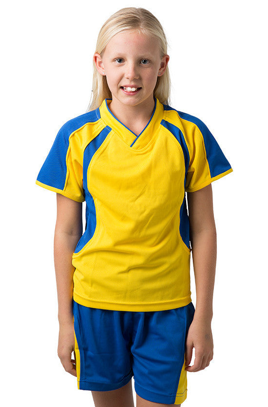 Be Seen-Be Seen Kids V-neck T-shirt With Contrast Shoulder-Yellow-Royal / 6-Uniform Wholesalers - 8