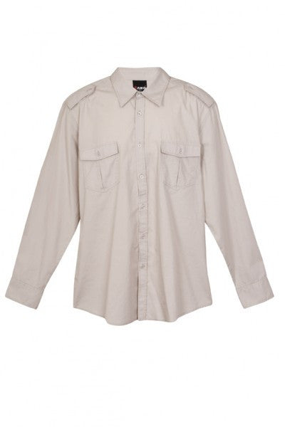 Ramo-Ramo Mens Military Long Sleeve Shirts-Beige / S-Uniform Wholesalers - 2