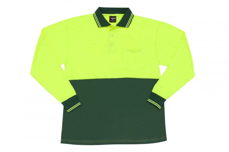 Ramo-Ramo Hi Vis Long Sleeve Polo-Yellow/Bottle Green / S-Uniform Wholesalers - 3