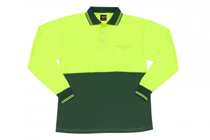 Ramo-Ramo Hi Vis Long Sleeve Polo-Yellow/Bottle Green / S-Uniform Wholesalers - 3