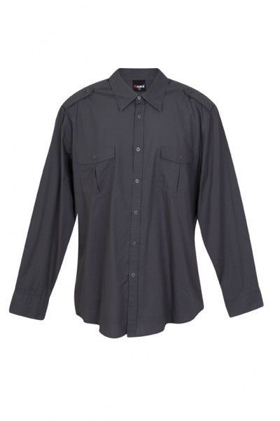 Ramo-Ramo Mens Military Long Sleeve Shirts-Charcoal / S-Uniform Wholesalers - 5