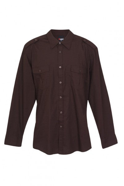 Ramo-Ramo Mens Military Long Sleeve Shirts-Dark Brown / S-Uniform Wholesalers - 3