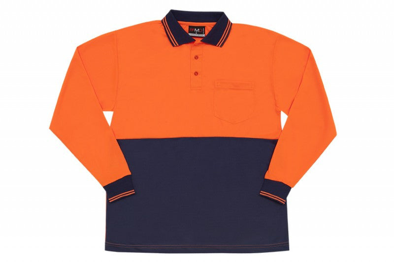 Ramo-Ramo Hi Vis Long Sleeve Polo-Orange/Navy / S-Uniform Wholesalers - 2