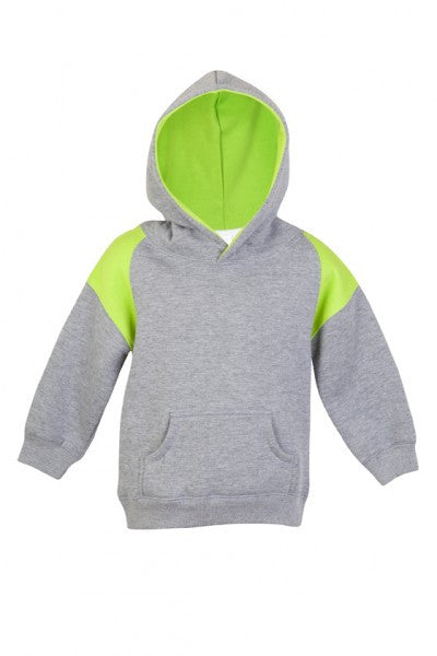 Ramo-Ramo Kids Shoulder Contrast Panel Hoodies-Grey Marl/Lime / 00-Uniform Wholesalers - 5