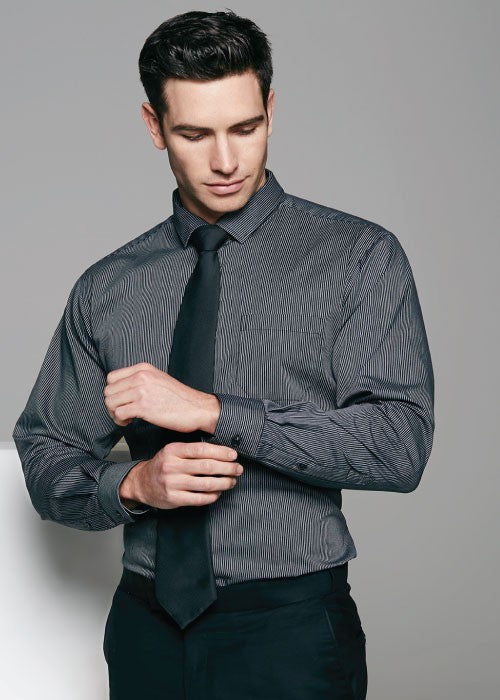 Aussie Pacific-Aussie Pacific Mens Henley Long Sleeve Shirt-Black/Silver / XXS-Uniform Wholesalers - 1