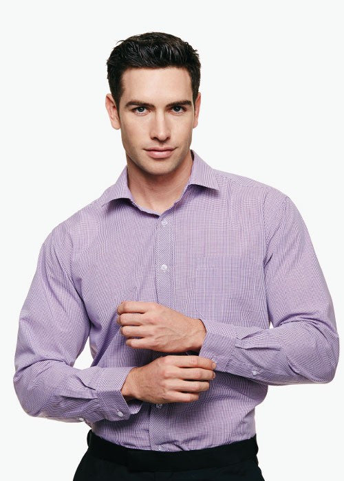 Aussie Pacific-Aussie Pacific Mens Toorak Long Sleeve Shirt-Purple/White / XXS-Uniform Wholesalers - 3