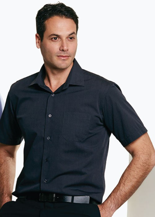 Aussie Pacific-Aussie Pacific Mens Grange Short Sleeve Shirt-Shadow Grey / XXS-Uniform Wholesalers - 2