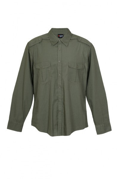 Ramo-Ramo Mens Military Long Sleeve Shirts-Olive / S-Uniform Wholesalers - 8