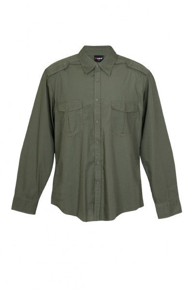 Ramo-Ramo Mens Military Long Sleeve Shirts-Olive / S-Uniform Wholesalers - 8