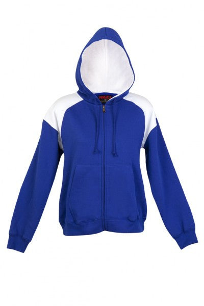 Ramo-Ramo Ladies/Juniors Shoulder Contrast ZIP Hoodie-Royal/White / 4-Uniform Wholesalers - 5