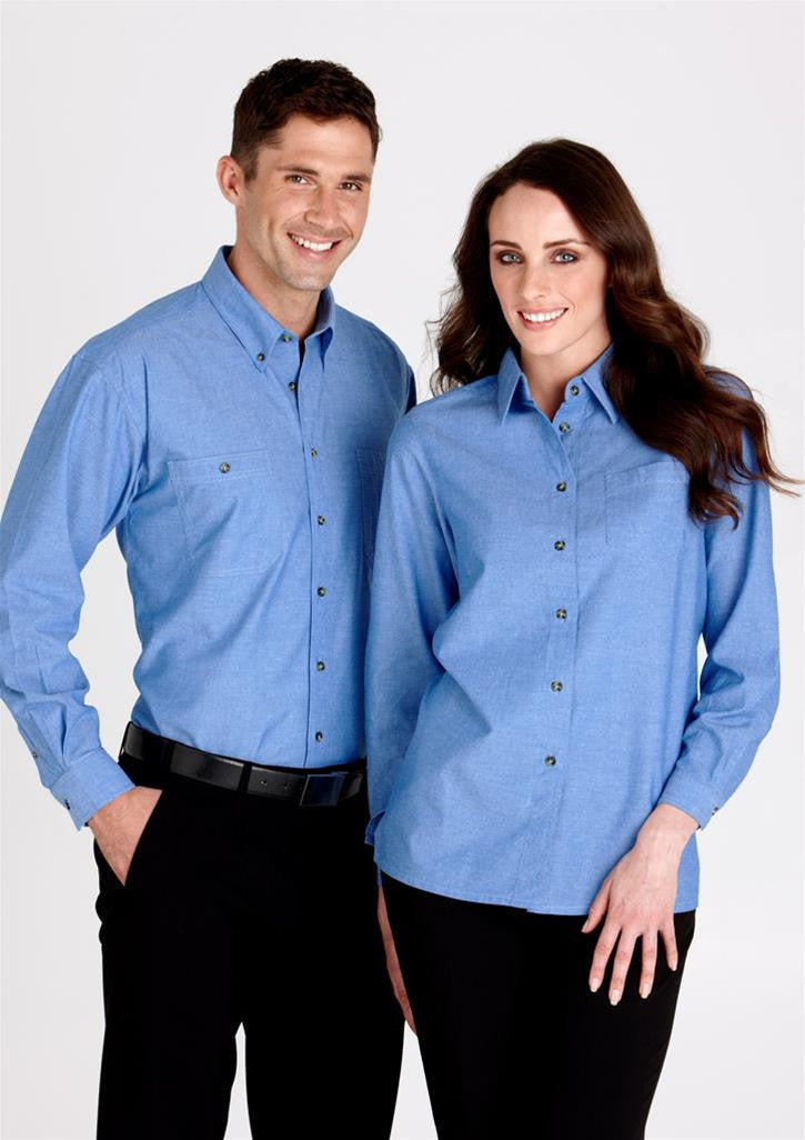 Biz Collection-Biz Collection Ladies Wrinkle Free Chambray Long Sleeve Shirt--Uniform Wholesalers - 1