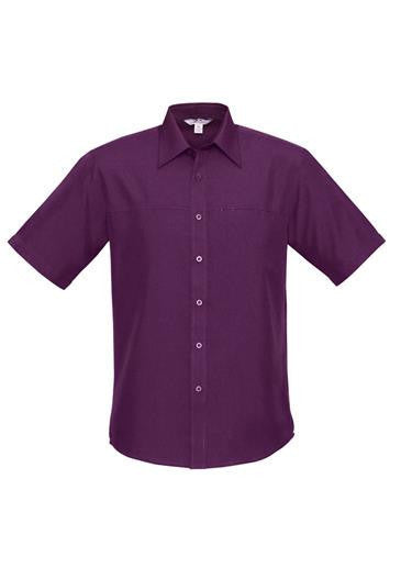 Biz Collection-Biz Collection Mens Plain Oasis Short Sleeve Shirt-Grape / S-Uniform Wholesalers - 7