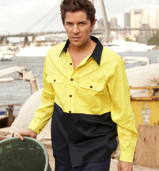 Bocini Hi-Vis Cotton Twill Long Sleeve Shirt-(SS1013)