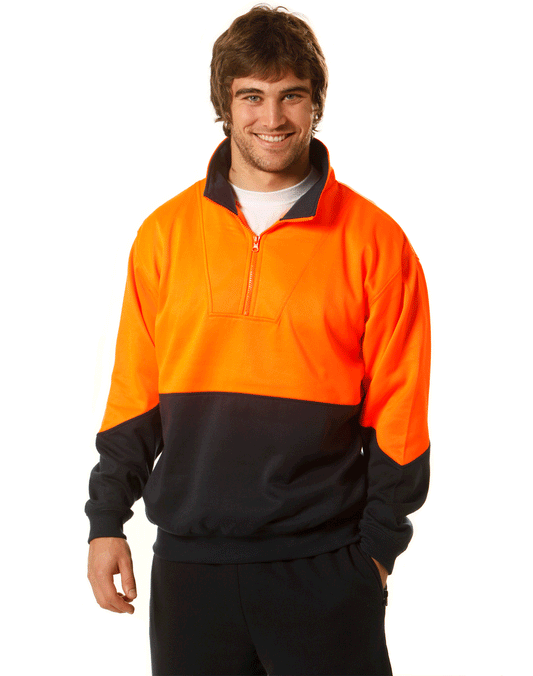 Winning Spirit Men's Hi-Vis Long Fleece Sweat with Collar (SW13A)