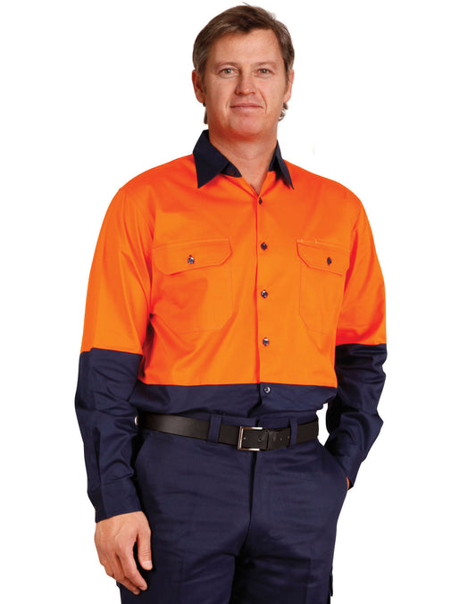 Winning Spirit Hi-Vis Two Tone Cool-Breeze Long Sleeve Cotton Work Shirt-(SW58)