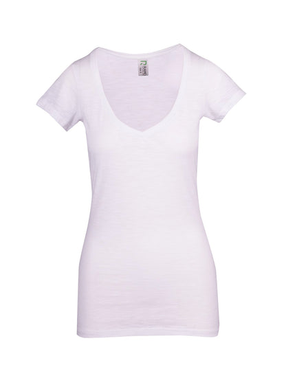 Ramo Ladies Raw Cotton Wave V Neck Tees (T918LD)