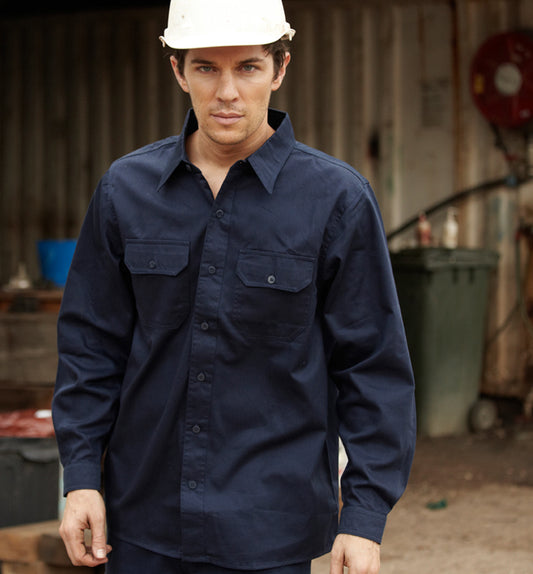 Bocini Cotton Drill Work Shirt-Long Sleeves-(WS0680)